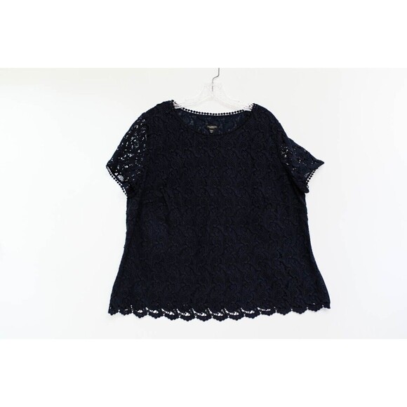 Talbots Tops - Talbots Top Petites 20W P blue eyelet lace blouse short sleeve office